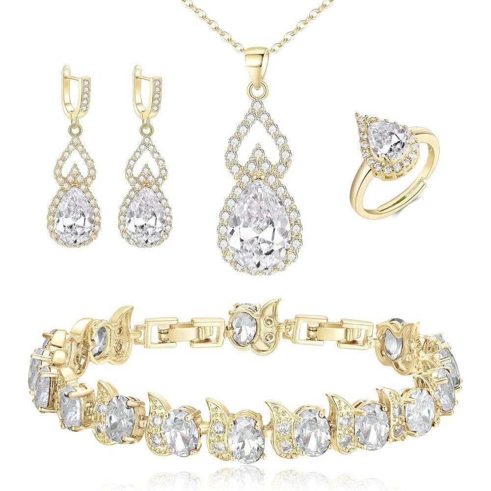 Wedding Jewelry Set Cubic Zirconia Necklace Earrings Bracelet Ring Women Gift